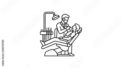 Dentist treating patient in modern dental office.