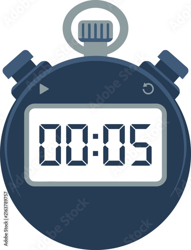 Digital stopwatch timer icon with five seconds display on transparent background