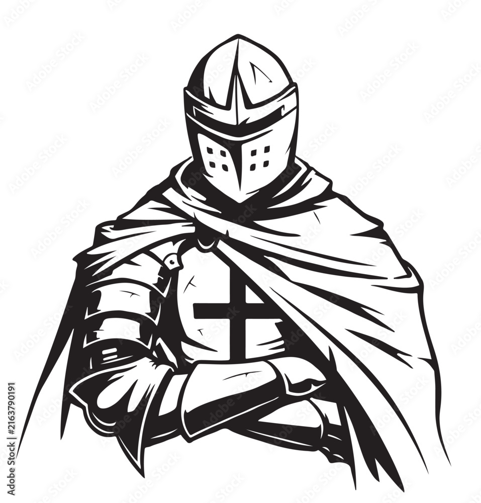 Obraz premium Knight Hospitaller Historical Warrior Illustration Vector Transparent Background 