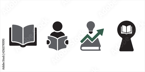 International Literacy Day: Clean vector line icon showing an open book with light beam details, representing reading, education, learning, and global literacy initiatives.