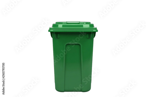 Green plastic recycling bin for waste sorting