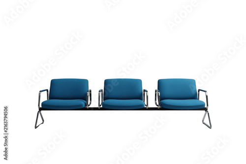 Row of modern blue waiting room chairs
