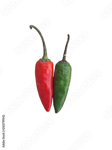 Foto Fresh Assorted Red and Green Chili Peppers Isolated on White Background