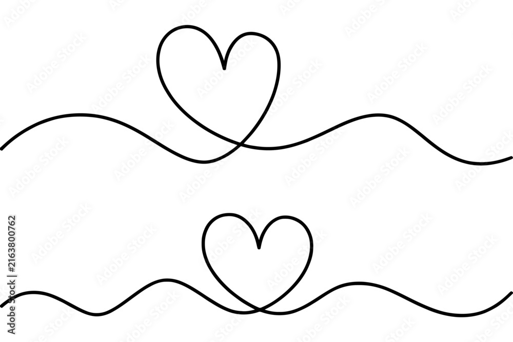 Fototapeta premium Continuous One Line Heart Drawing Vector Set