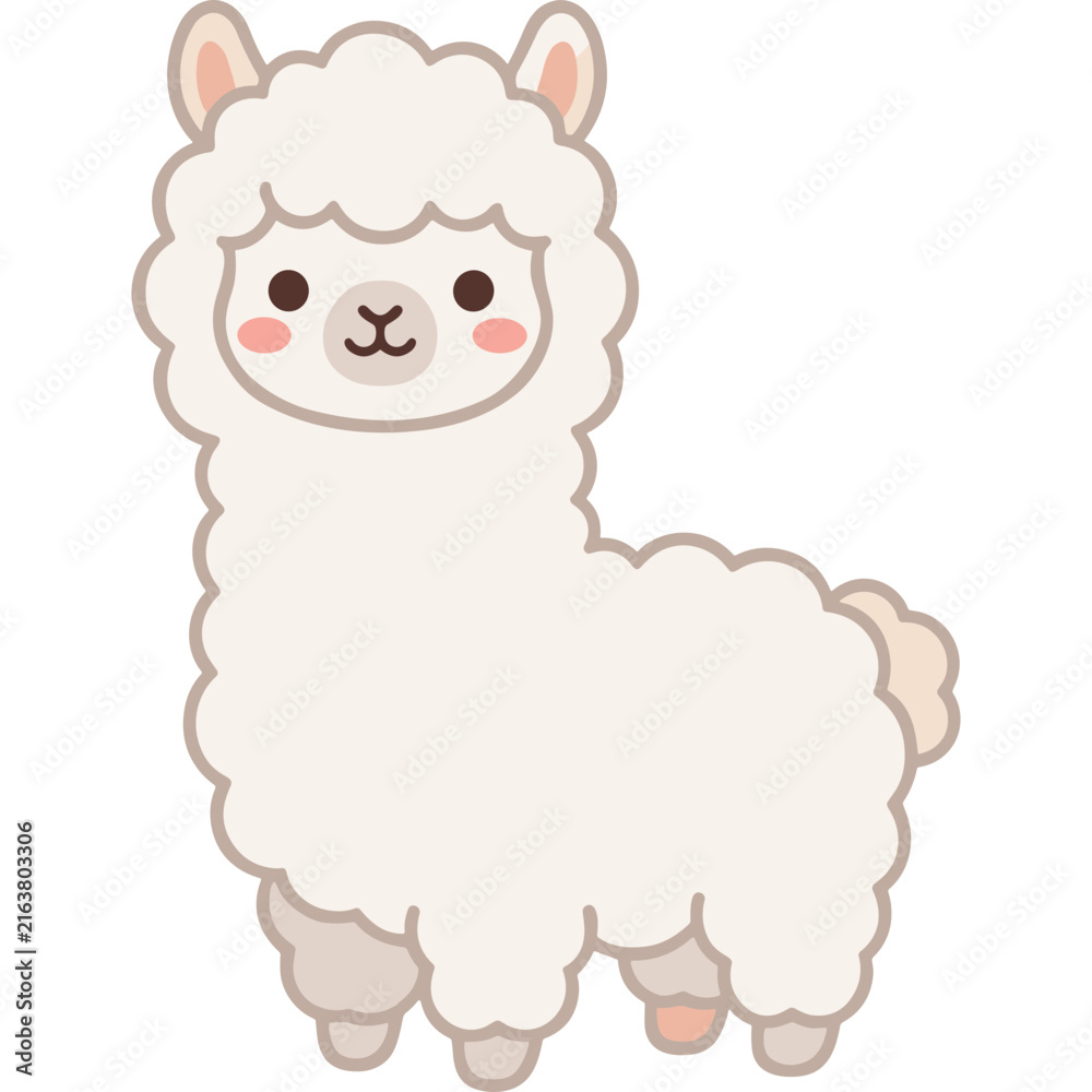 Naklejka premium Cute Fluffy White Alpaca Illustration Featuring A Friendly Kawaii Animal Character Isolated On A Clean Background