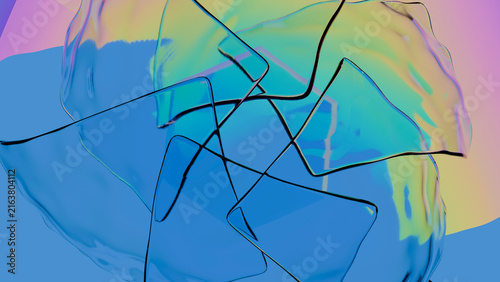 Colored transparent glass flakes overlap to form an abstract texture