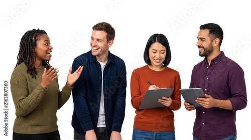 Diverse Group of Young Professionals Collaborating and Talking Isolated on White Background, Multiethnic Business Teamwork Concept
