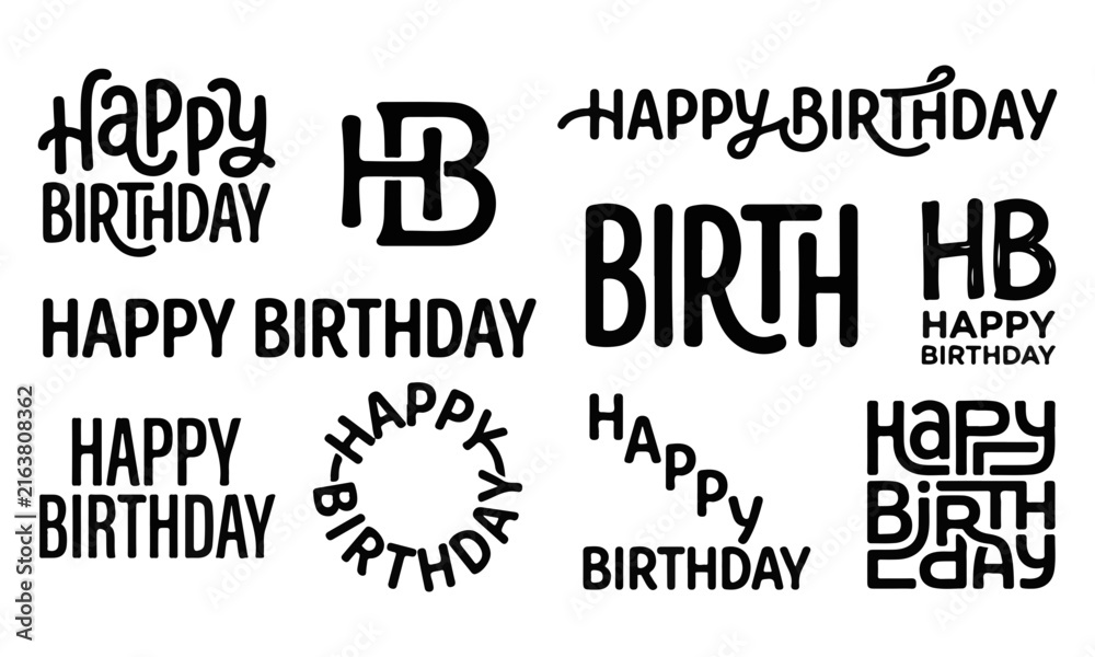 Obraz premium Modern and classic happy birthday vector typography lettering set with lettering