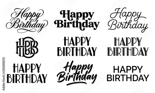 Happy birthday lettering typography and handwritten font designs with vector set