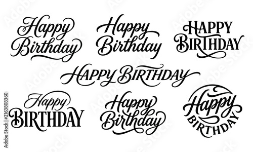 Collection of elegant happy birthday handwritten calligraphy typography quotes
