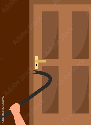 Illustration of Person Using Crowbar on Door