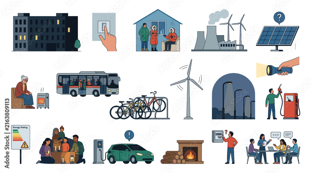 Fototapeta premium Flat Illustration of Energy Saving Solutions Renewable Resources - Icons