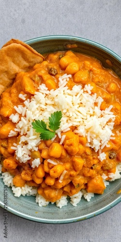 Golden dal fry with fluffy white rice and crispy papads, comforting, papads