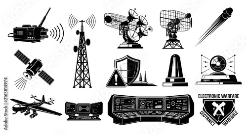 Electronic Warfare and Military Radar Vector Icons