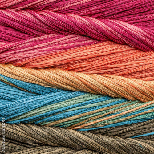 Close-up view of colorful hand-dyed threads isolated on white background