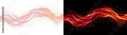Vibrant fiery wave composed of glowing embers and orange light streaks forming a dynamic artistic fluid motion on transparent background