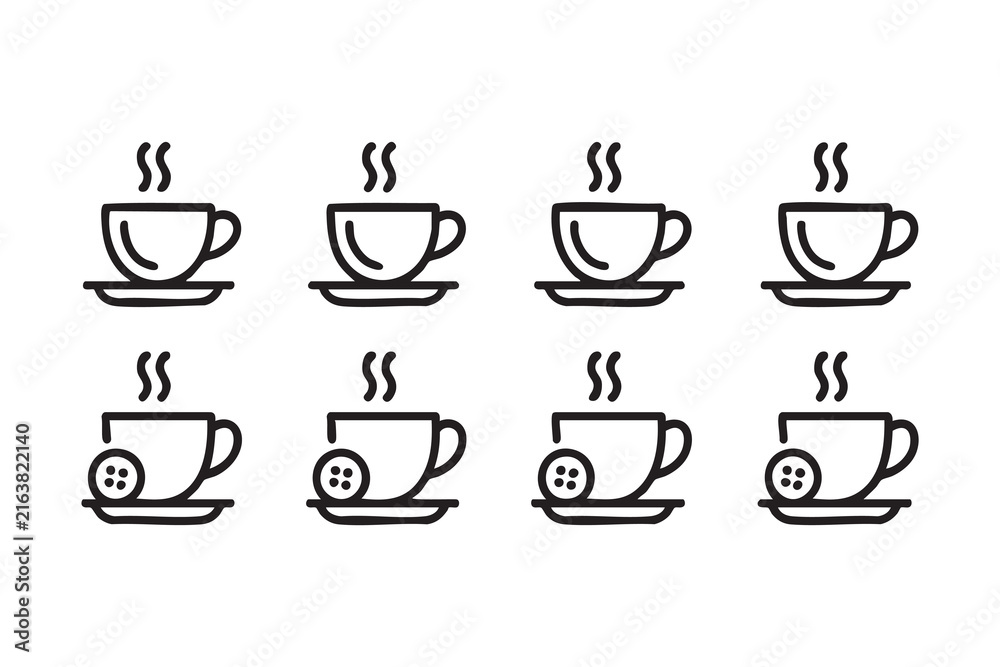 Obraz premium Simple Cafe Beverage Icons Featuring Cups Saucers and Steam