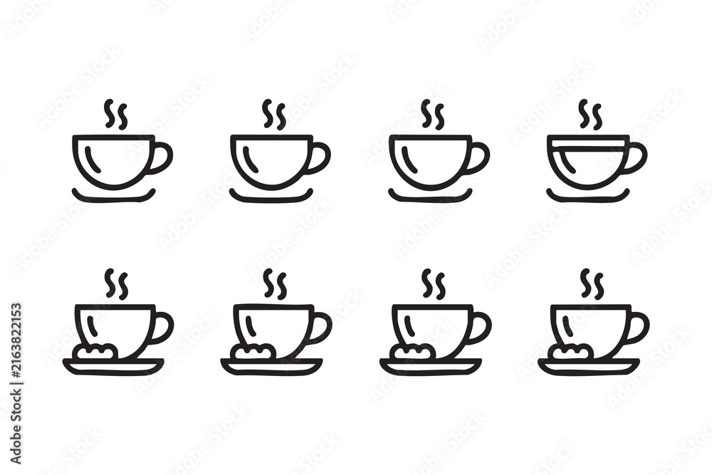 Fototapeta premium Coffee Shop Menu Illustration Set With Minimal Cup Designs