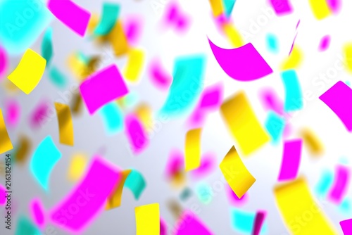 Colorful falling confetti isolated on white background for festive celebration design.