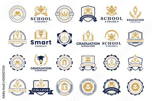 Set of University, Academy and School logo design badge. University emblem template.