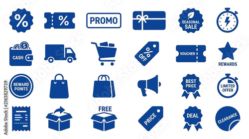 Blue retail shopping and e-commerce promotional icons