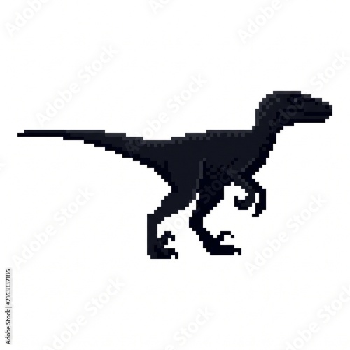 Velociraptor Pixel Art Silhouette Isolated on White Background