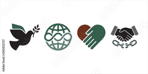 International Day of Peace: Vector linear icon showing a flying peace dove carrying an olive branch, symbolizing non-violence, global harmony, freedom, and international peace campaigns.