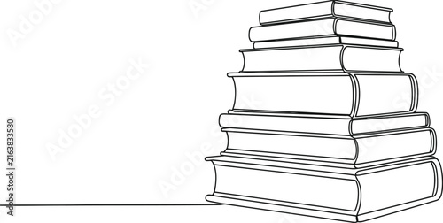 Stack of books drawn in simple black and white line art style