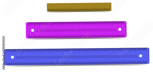 Colorful plastic rulers for design and office supplies transparent background