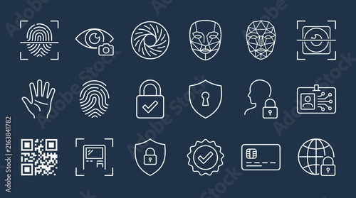 Cyber security and biometric technology icons.