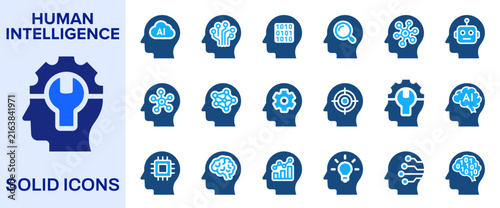 Fototapeta kuchenna Human intelligence icon set. Representing cognitive computing, neural networks, robotics, digital technology, analytics and machine learning.