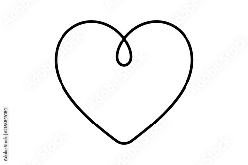Heart drawn with a single continuous line, simple linear heart shape isolated on transparent background.