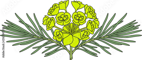 Yellow Flower Cluster with Green Leaves on Transparent Background