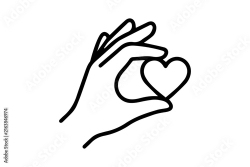 Fotografía Hand Holding Heart Line Icon for Love and Care