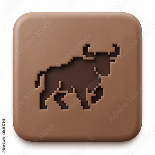 Premium 3D Matte Clay Pixel Bull Icon on Rounded Square