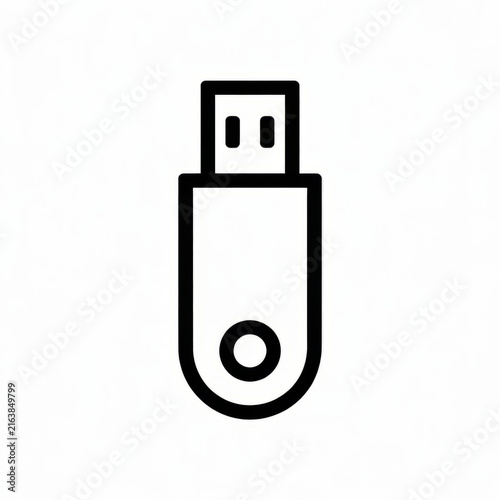 Black and white USB flash drive isolated on plain background for data storage.
