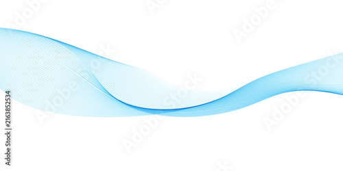 A flowing blue abstract artistic design against a white background