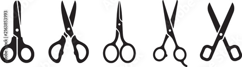 Scissors icon set black silhouette vector for barber and office use.