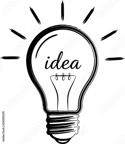 Hand drawn light bulb with the word idea inside
