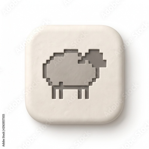 Premium 3D Matte Clay Pixel Sheep Icon on Rounded Square