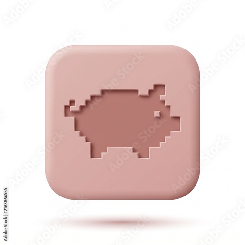 Premium 3D Matte Clay Pixel Pig Icon on Rounded Square
