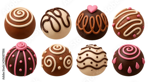 Assorted Gourmet Chocolate Truffles Isolated on Transparent Background Collection