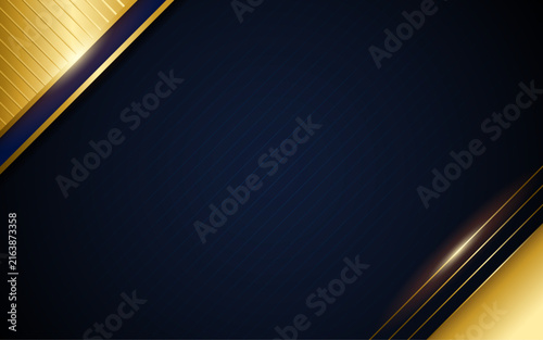 Luxury Navy Blue and Gold Geometric Background with Elegant Metallic Border, Premium Corporate Presentation Vector Template