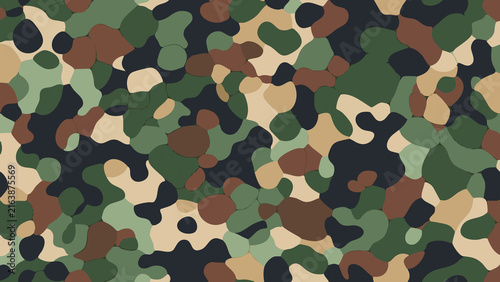 Classic Woodland Camouflage Seamless Pattern with Earth Tone Organic Shapes