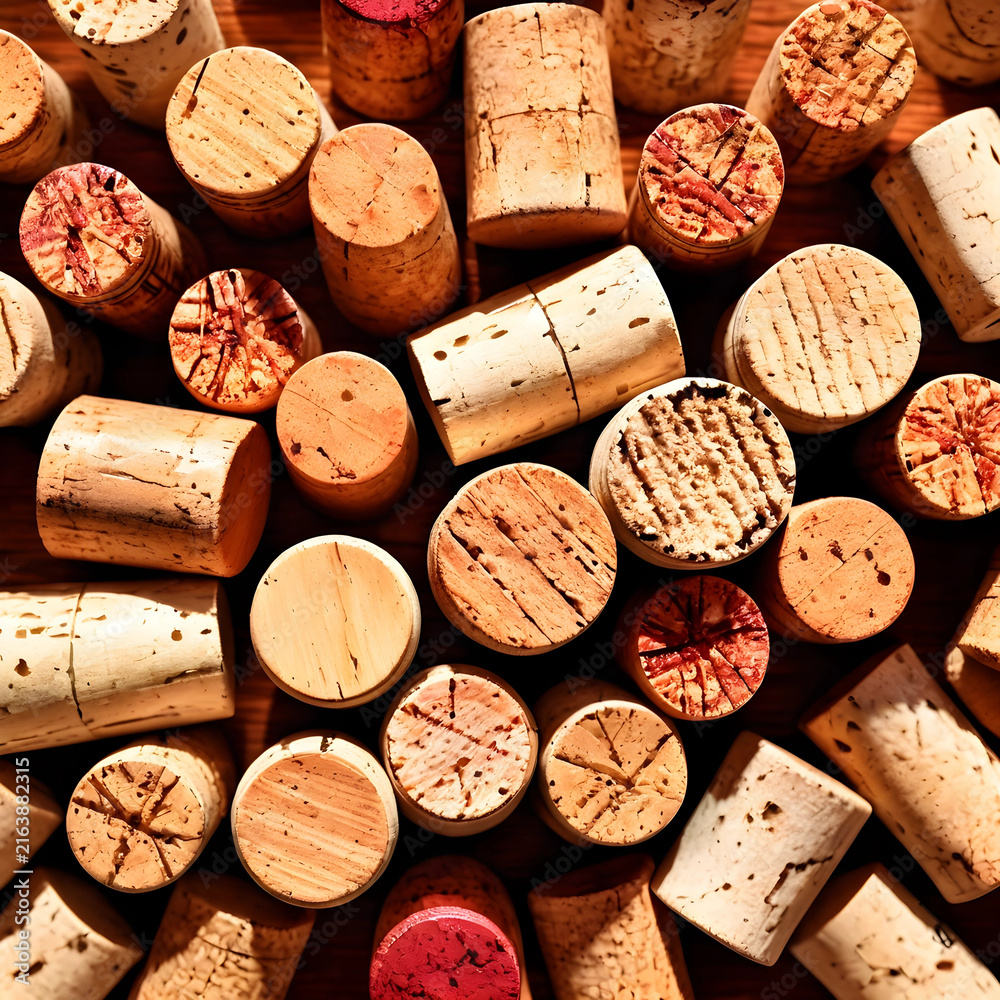 Naklejka premium Wine corks background, winemaking and viticulture concept, natural cork texture for recycling and sustainability