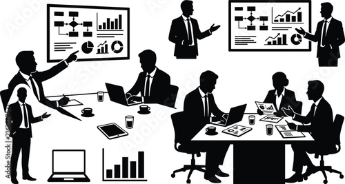 Business Meeting and Corporate Presentation Silhouette Vector Illustration