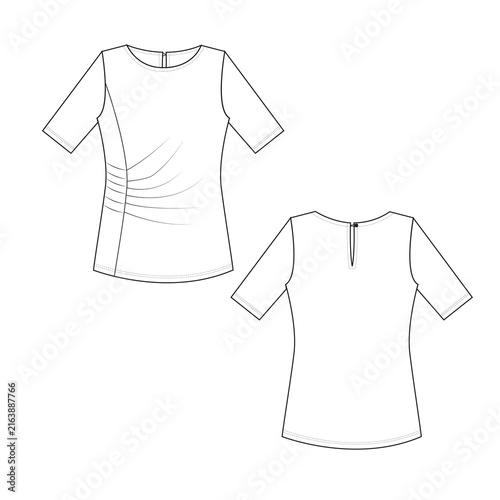Women's Innovative Top with Different Trims Details 2D Flat Sketches  