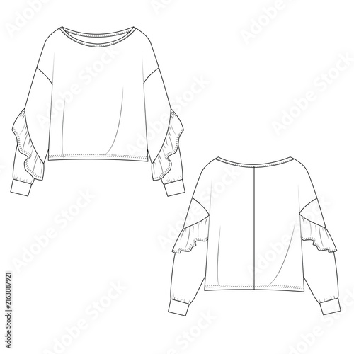 Women's Innovative Top with Different Trims Details 2D Flat Sketches  