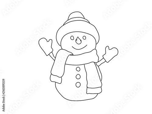 Canvastavla Snowman Line Art Vector Illustration Black and White