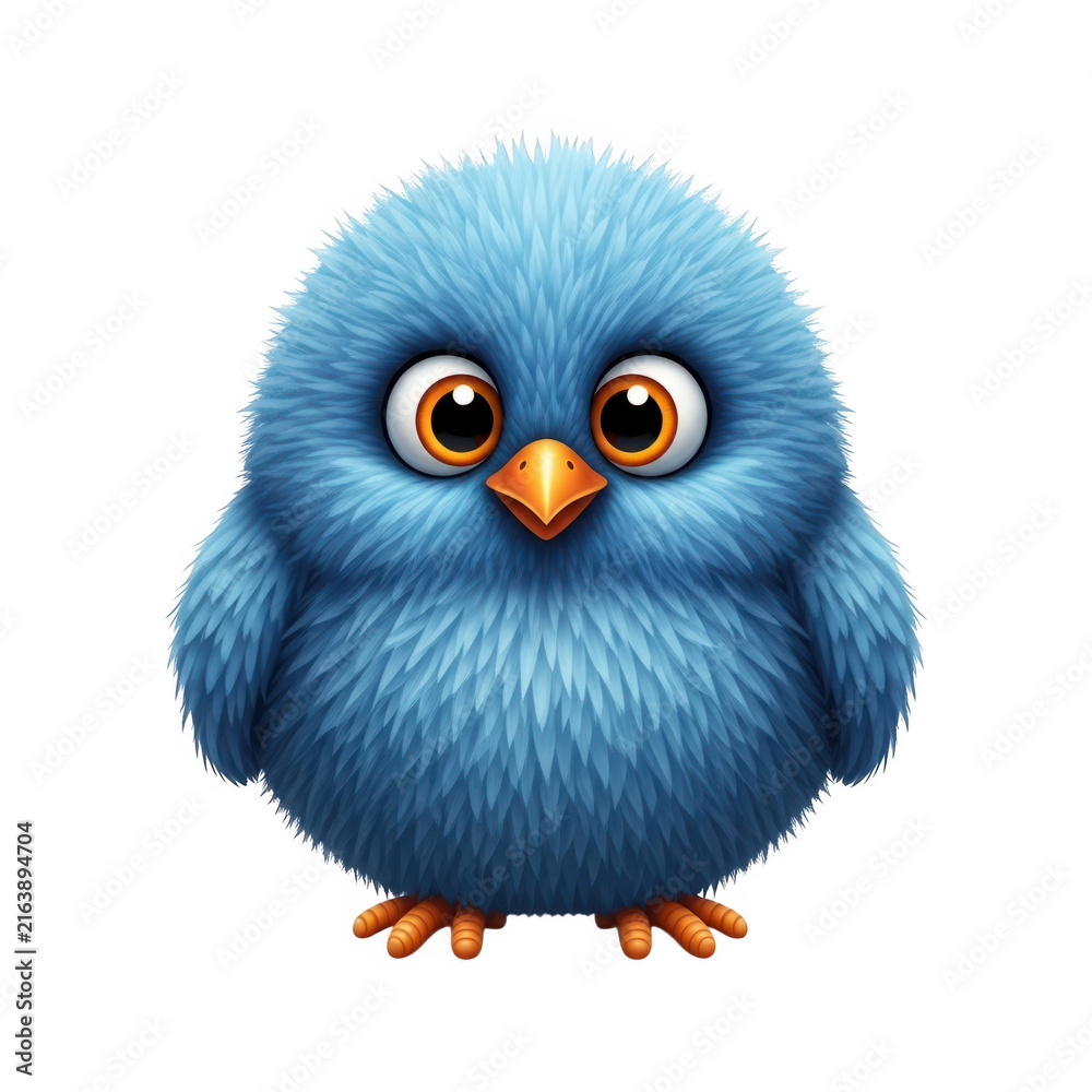 Fototapeta premium Cute blue cartoon owl with surprised expression